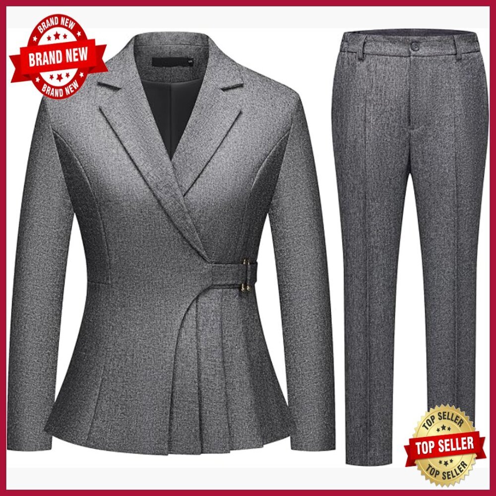 Professional Blazer Pantsuit Set Polyester Blend Business Casual Work Office